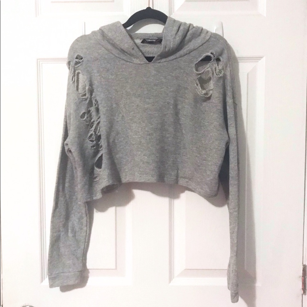 🔴SOLD🔴 Distressed Crop Hoodie